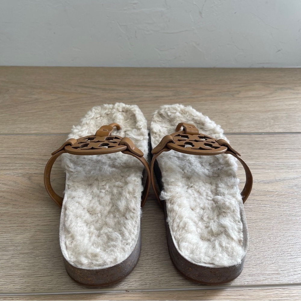 Tory Burch Miller Brown Thong  Cloud Sandals Shearling Lined Size 8 New - Picture 6 of 8